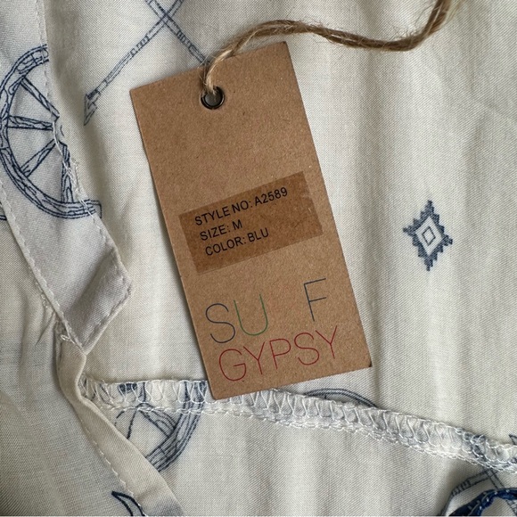 Last chance sale! NWT SURF GYPSY Blue Ivory Swim Beach Cover Up dress medium - Picture 8 of 11